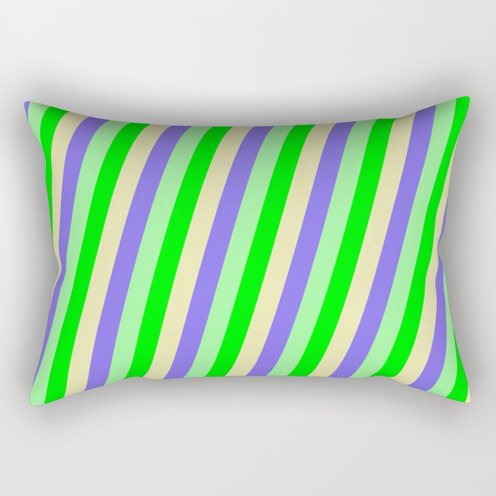 Lime, Pale Goldenrod, Medium Slate Blue, and Green Colored Lined/Striped Pattern Rectangular Pillow