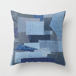 Boroboro Blue Jean Japanese Boro Inspired Patchwork Shibori Throw Pillow