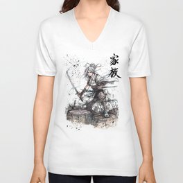 Samurai Girl with Japanese Calligraphy - Family - Ciri Parody V Neck T Shirt