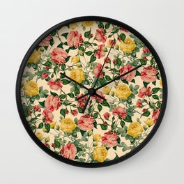 Spring Roses : Vintage Pattern Series Wall Clock