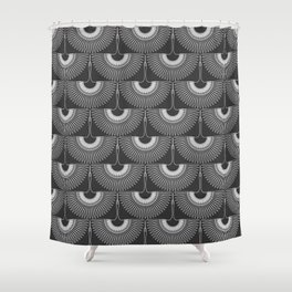 Japanese Crane Ornate Art Deco Dark Monochrome Pattern II Shower Curtain