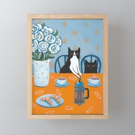 Cats and a French Press Framed Mini Art Print
