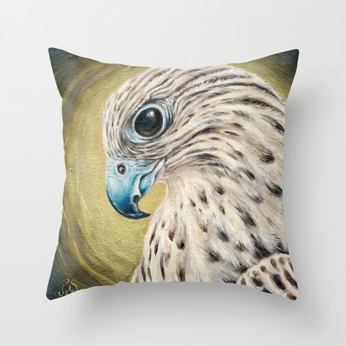 Gyr Falcon Fine Art Oil Painting Wildlife Artwork Throw Pillow