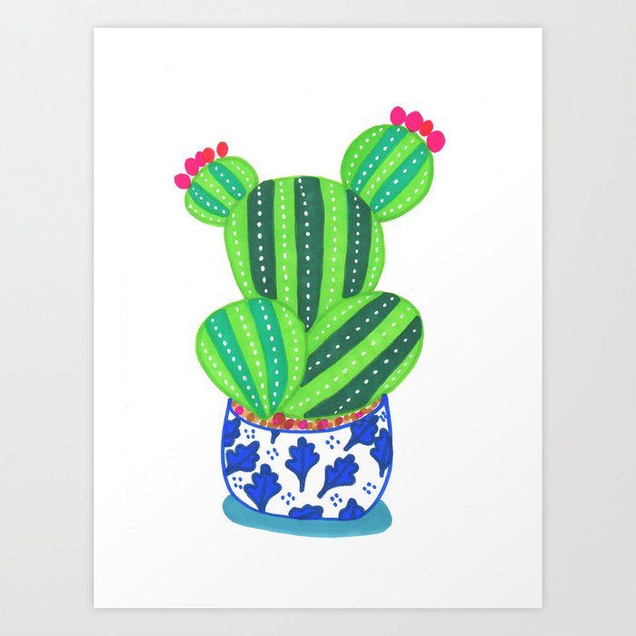 cactus in Delft blue pot I Art Print