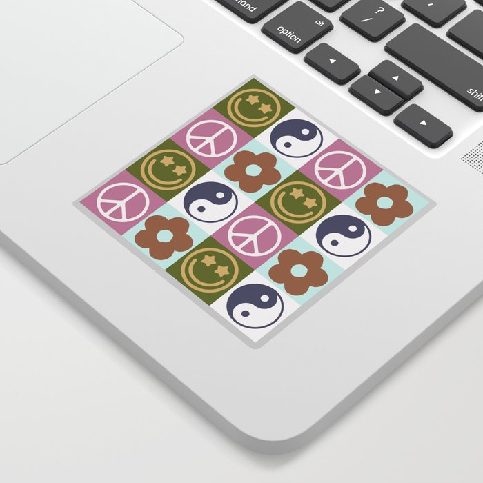 Cute Checked Symbols Pattern (SMILEY FACE \ YIN YANG \ PEACE SYMBOL \ FLOWER) Sticker