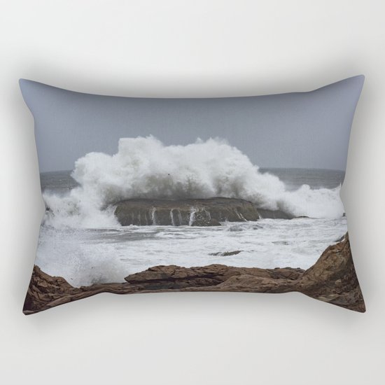 Wave splashing on the rocks Rectangular Pillow