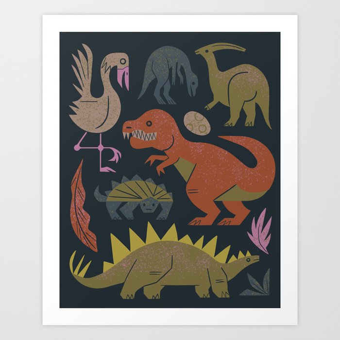 Jurassic Friends (Dark) Art Print