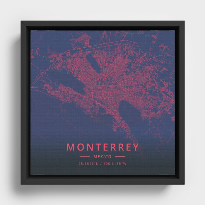 Monterrey, Mexico - Neon Framed Canvas