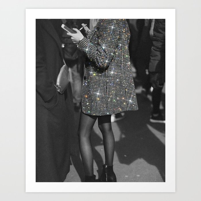 BREAK TIME | style | fashion | black and white | classic | retro | glitter | sparkle | smoke Art Print