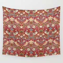 William Morris Vintage Strawberry Thief Red Pattern Wall Tapestry