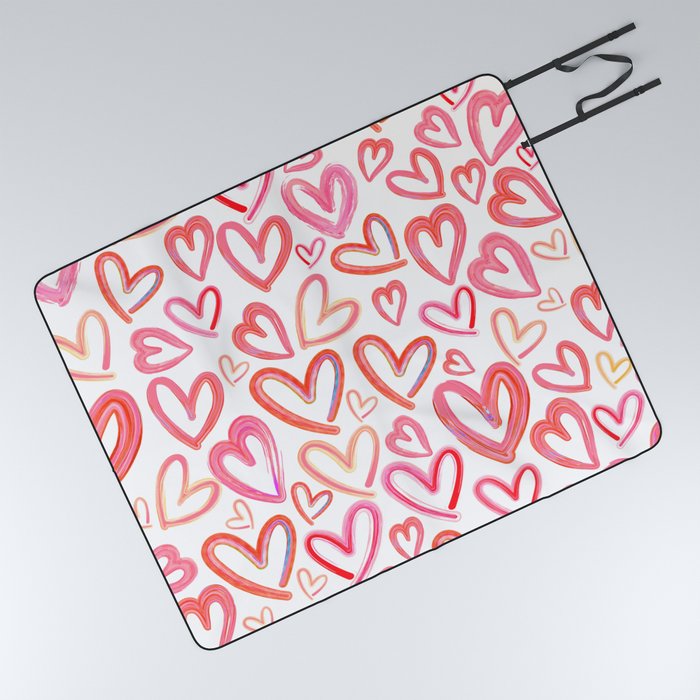 Preppy Room Decor - Lots of Love Hearts Collage on White Picnic Blanket