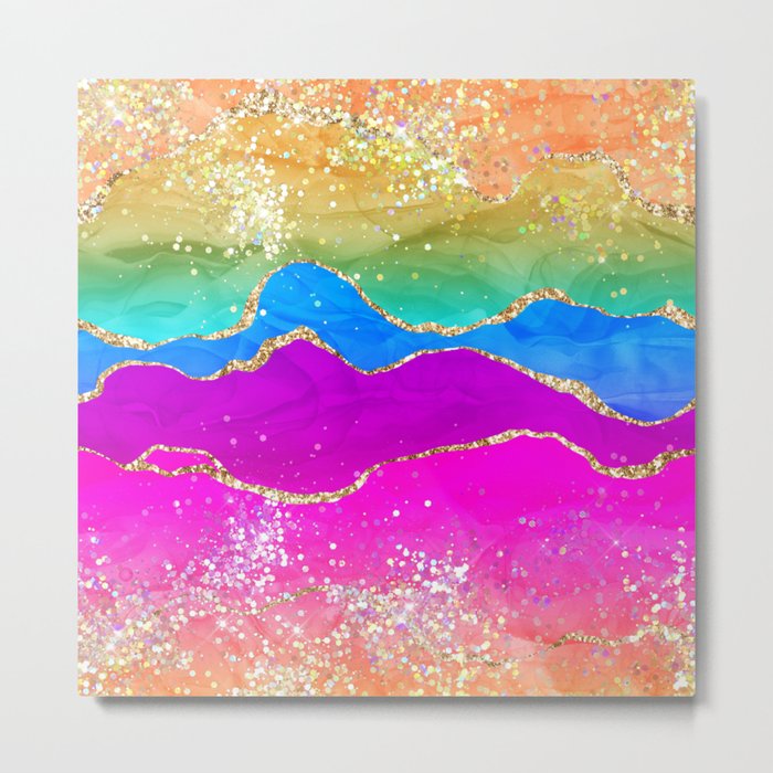 Vibrant Rainbow Glitter Agate Texture 01 Metal Print