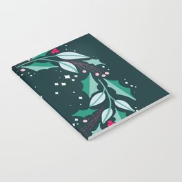 Christmas Time Wreath Notebook | Green, Christmas, Sparkle, Holiday, Digital, Drawing, Holly, Wreath 