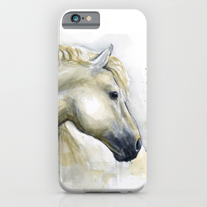 White Horse Watercolor Painting Animal Horses iPhone Case