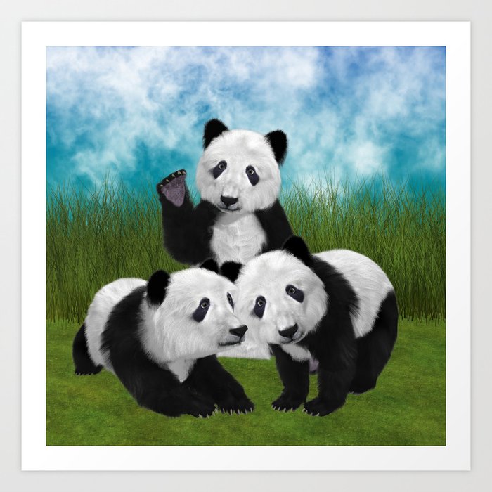 Panda Bear Cubs Love Art Print