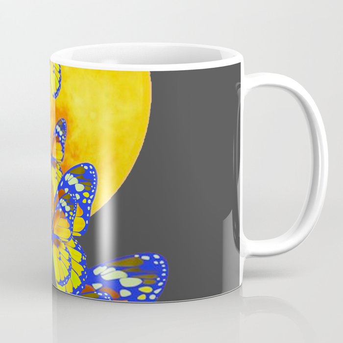 SURREAL BLUE BUTTERFLIES RISING GOLDEN MOON Coffee Mug