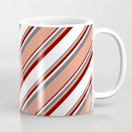 [ Thumbnail: Dim Gray, Dark Salmon, Maroon & White Colored Lines/Stripes Pattern Coffee Mug ]