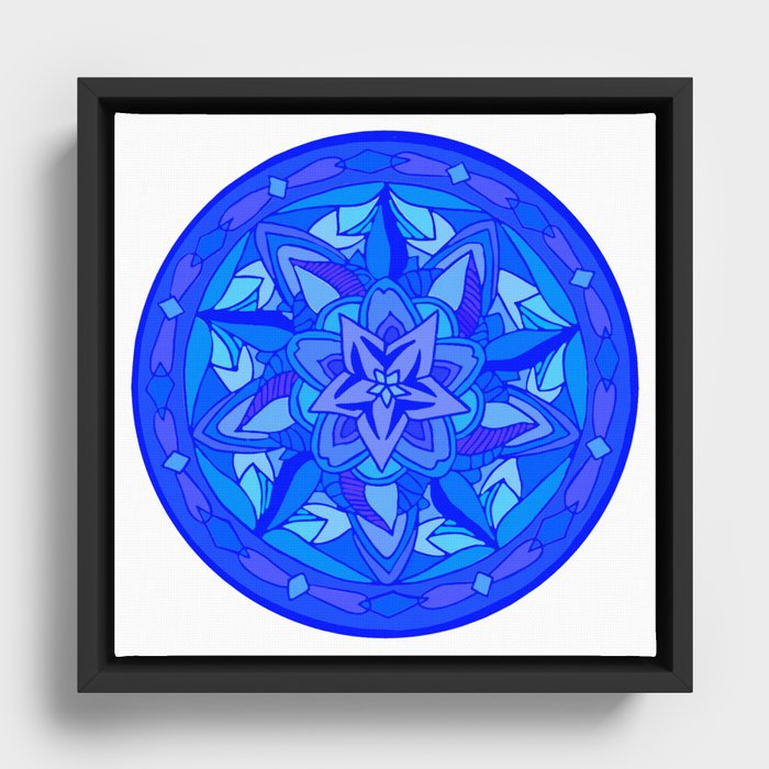 Blue Circle Mandala Design Framed Canvas