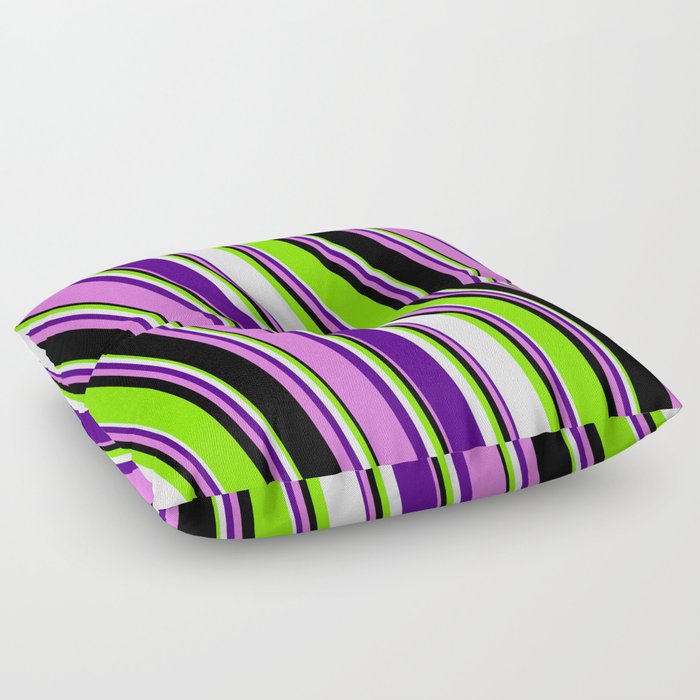 Chartreuse, Lavender, Indigo, Orchid & Black Colored Striped/Lined Pattern Floor Pillow