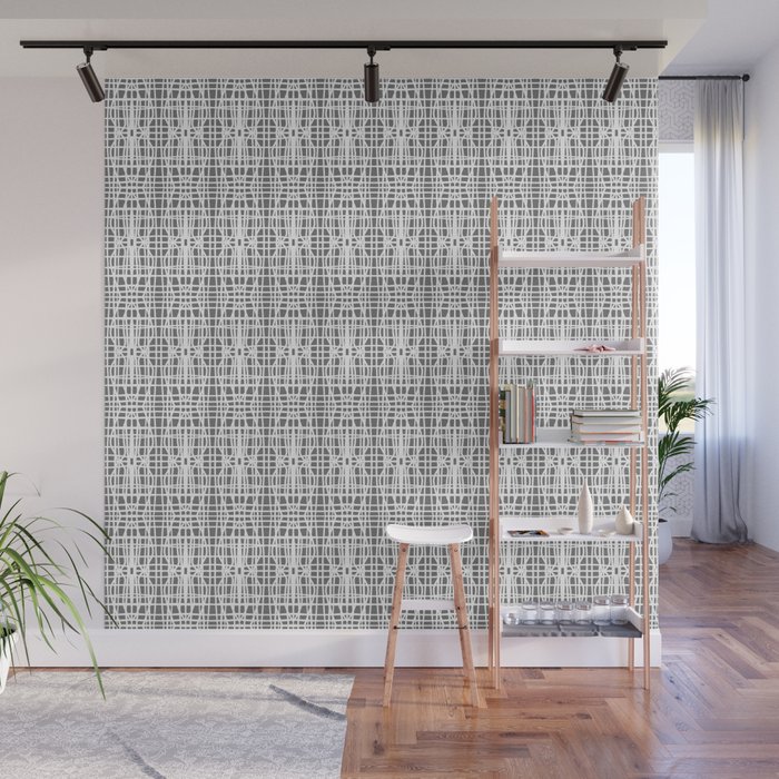 Gray and White Boho Wicker Woven Pattern Wall Mural