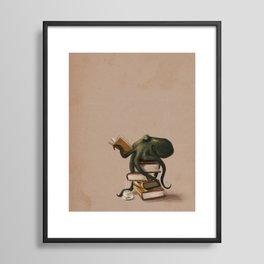 Well-Read Octopus Framed Art Print | Animal, Illustration, Funny, Curated, Digital, Realism, Painting 