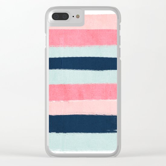 Striped painted coral mint navy pink pattern stripes minimalist Clear iPhone Case