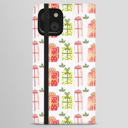Christmas Pattern Watercolor Drawing Gifts iPhone Wallet Case