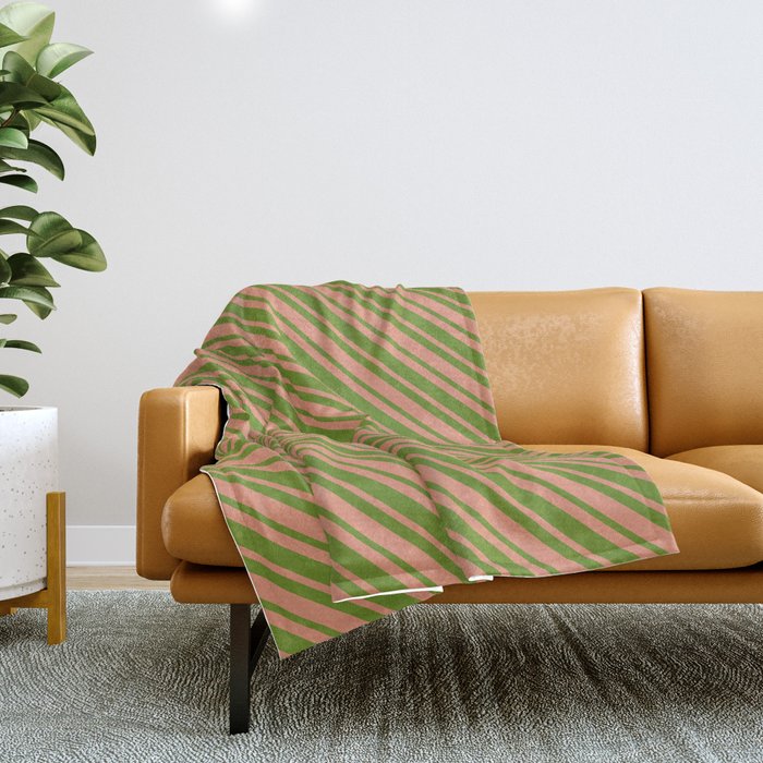 Dark Salmon and Green Colored Lined Pattern Throw Blanket