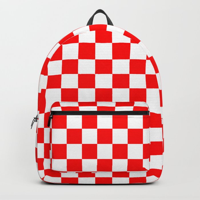 red and white checkered backpack