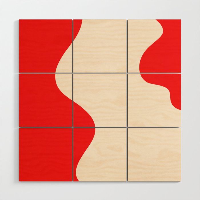 Bright Red Abstract Shapes Wood Wall Art