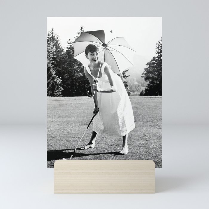 Audrey Hepburn Playing Golf, Black and White Vintage Art