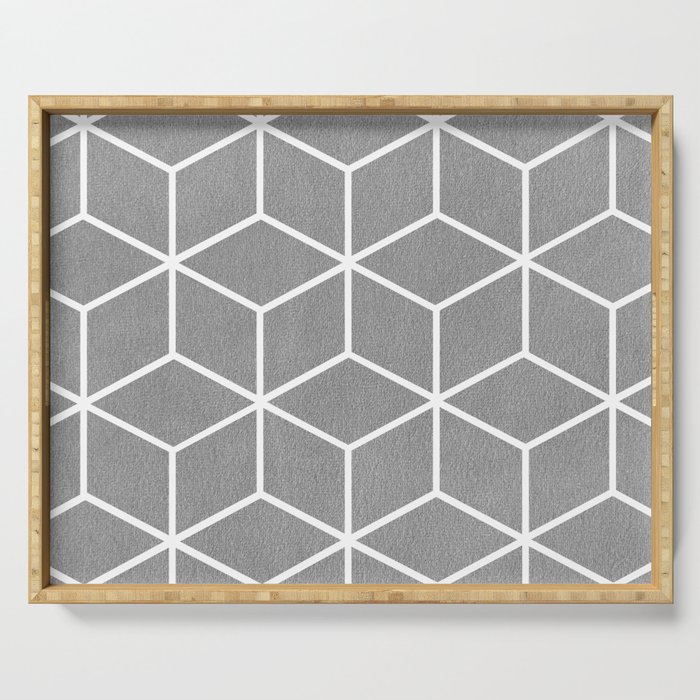 Light Grey and White - Geometric Textured Cube Design Serving Tray