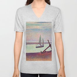 Georges Seurat The Channel at Gravelines, Evening V Neck T Shirt