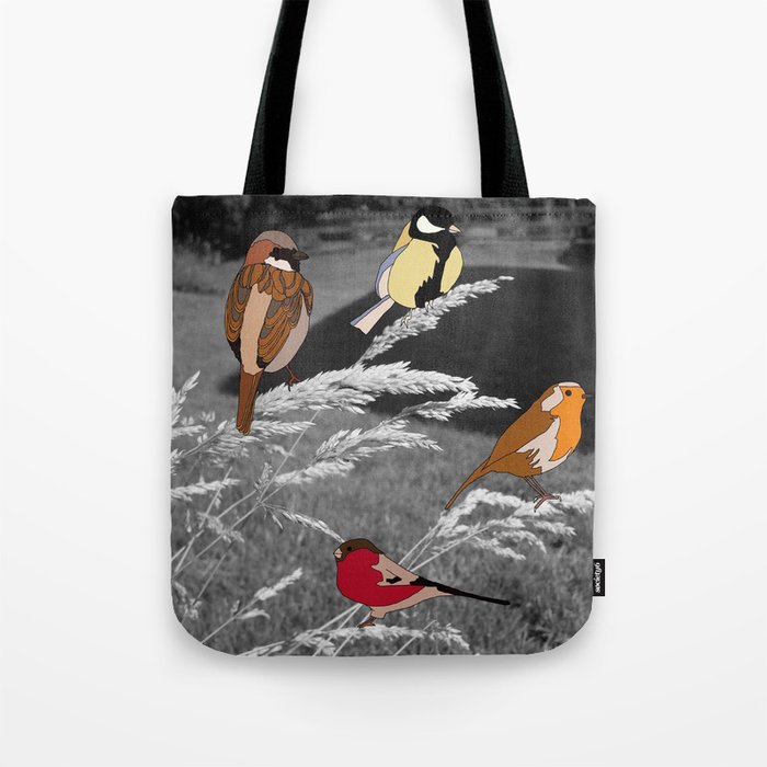Birds on Grass Tote Bag