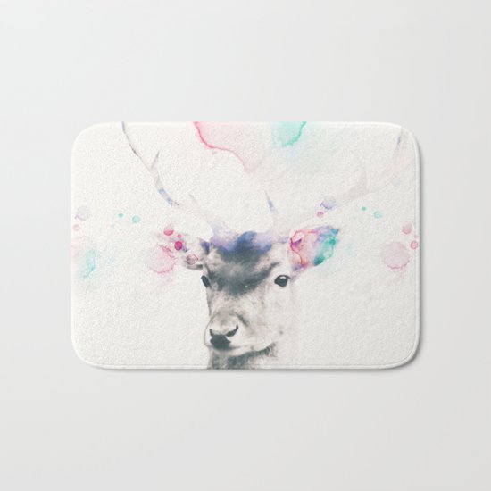 Pastel watercolor deer -Scandinavian art Bath Mat