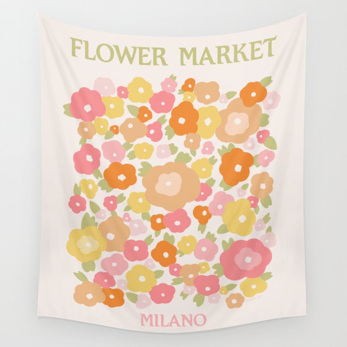 Flower Market Milano Retro Pastel Spring Flowers Wall Tapestry