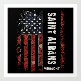 Saint Albans Vermont Art Print | Graphicdesign, America, For Her, For Him, Vermont Ctiy, Usa Flag Vintage, Saint Albans, Saint Albans City, American Flag, Usa Flag 