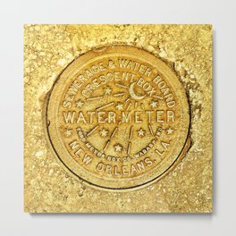 New Orleans Water Meter Louisiana Art NOLA French Quarter Coaster Poster Yellow Gold Crescent City Metal Print