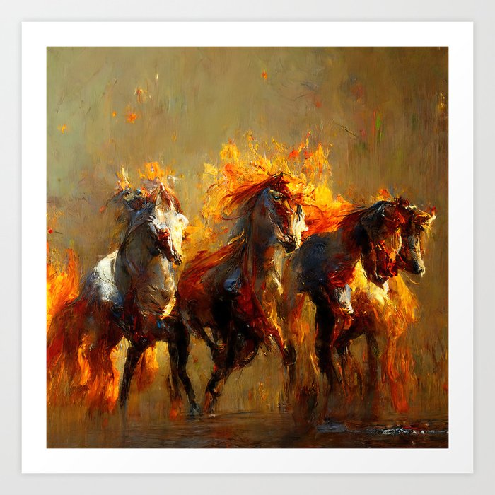 Flaming Horses Art Print