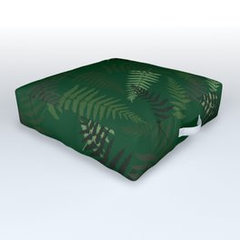 Fern Leaf Pattern on Green Background Outdoor Floor Cushion