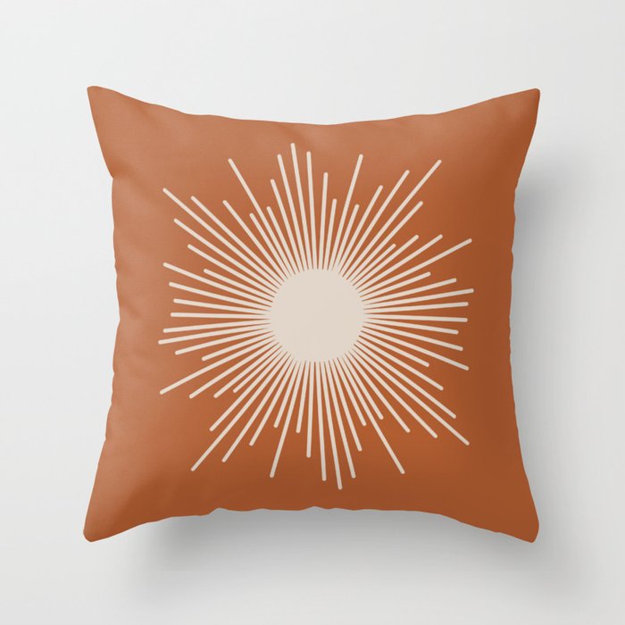 Sunburst - Mid Century Modern Minimalist Sun in Clay and Putty Throw Pillow