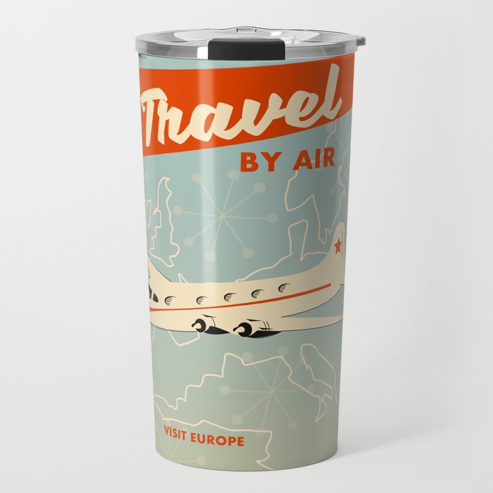 1950s style "by air" travel poster print. Travel Mug