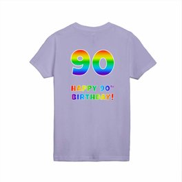 [ Thumbnail: HAPPY 90TH BIRTHDAY - Multicolored Rainbow Spectrum Gradient Kids T Shirt Kids T-Shirt ]