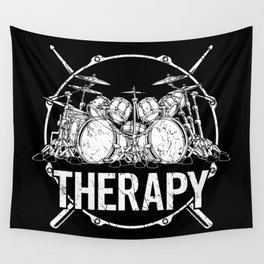 Drummers Therapy Drum Set and Crossed Drum Sticks Wall Tapestry