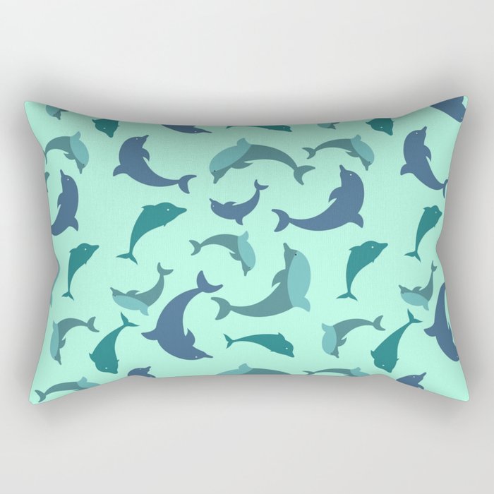 Playful Dolphins on Aquamarine Background Rectangular Pillow