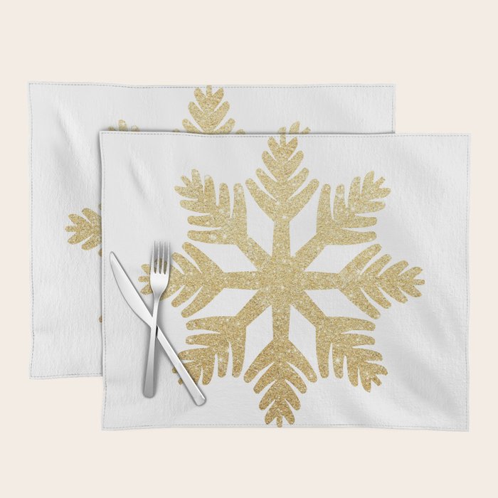Gold Glitter Snowflake Placemat by A Little Leafy Society6
