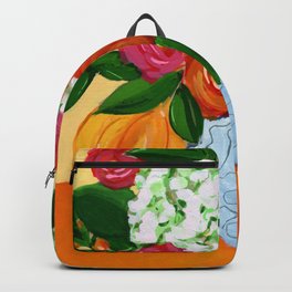 Bright Flowers in Blue Vase Gouache Painting - Bright Primary Palette Backpack