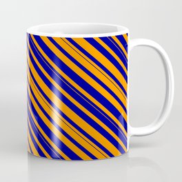 [ Thumbnail: Dark Orange and Dark Blue Colored Lined/Striped Pattern Coffee Mug ]