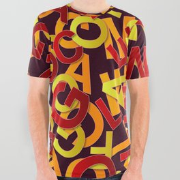 Red & Yellow Color Alphabet Design All Over Graphic Tee