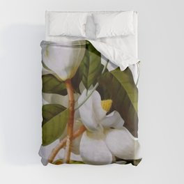Vintage Botanical White Magnolia Flower Art Duvet Cover